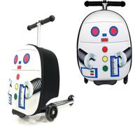Aafan 2-in-1 Kids Scooter Suitcase Ride On Luggage, Foldable Children Travel Carry On with Smooth Wheels, Lightweight Durable Kids Rolling Suitcase for Travel, Holiday, Airport, Boys & Girls (Robot)