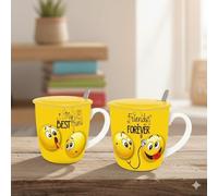 Aafan Emoji Smiley Face Mug Gift Set, Ceramic Friendship Coffee Cups with Spoons & Gift Box, Cute Tea Mug Set for Home, Office & Everyday Drinking