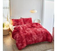 Aafan Luxury Fluffy Fleece Teddy Duvet Cover Set - Super Soft, Warm & Cozy Sherpa Bedding with 2 Pillowcases Snuggle Thermal Winter Bed Set, Hug & Snug Plush Fleece Blanket Quilt Cover (Red, Single)