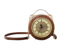 AAFLY Clock Bag Real Working, Vintage Shoulder Bag, Messenger Bag, Steampunk Style Shape Leather Bag, Circle Handbag, Chain Shoulder, Female Bag, brown, 20 * 10 * 20cm