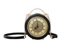 AAFLY Clock Bag Real Working, Vintage Shoulder Bag, Messenger Bag, Steampunk Style Shape Leather Bag, Circle Handbag, Chain Shoulder, Female Bag, black, 20 * 10 * 20cm