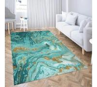 Abstract Liquid Marble Green Teal Gold Accent Art Print Rug for Living Room Modern Non-Slip Bedroom Hallway Doormat Entrance Door Mats 200x300cm(79x118in) AreaRugs