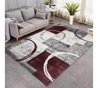 AAFUOO Boho Chic Washable Rugs for Living Room High Traffic Wavy Circles Lines Geometric Carpet for Bedroom Door Mat Bathroom Floor Mats Burgundy 120x210cm(4×7ft)
