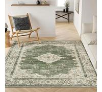 AAFUOO Washable Rug 120x210cm(4×7ft) Antique Collection Area Rug, Large Boho Vintage Non-Slip Oriental Rugs for Living Room Bedroom, Distressed Retro Print Rug for Dining Room Guest Room, Green