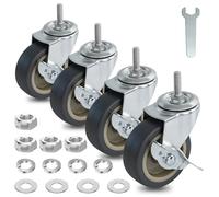 AAGUT 3 Inch TPR Heavy Duty Casters 3/8"-16 x 1 Threaded Stem Castors, Locking Swivel Replacement for Furniture, Workbench, 4 Pack