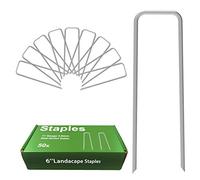 AAGUT OuYi Garden Staples Galvanized Landscape Sod Stakes, 50 Pack 6 Inch 11 Gauge Stainless Steel Lawn U Pins Pegs-Weed Barrier Fabric GardenStaple Garden Fabric Staples, Silver