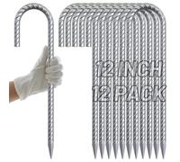 AAGUT Rebar Stakes 12 inch Galvanized Metal Tent Stakes 3/8" Heavy Duty Ground Anchor Stake for Large Canopy and Fence, J Hook Stakes Easy to Push into Hard Soil,12 Pack