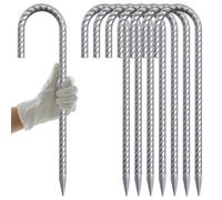 AAGUT Rebar Stakes 12 Inch J Hook Heavy Duty 8 Pack, 3/8 Inch Galvanized Metal Steel Ground Anchors Chain Link Fence Stakes for Camping Tent, Inflatables, Yard Decorations, Canopies & Swing Sets