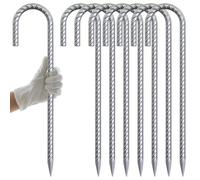 AAGUT Rebar Stakes 16 Inch J Hook Heavy Duty 8 Pack, 3/8 Inch Galvanized Metal Steel Ground Anchors Chain Link Fence Stakes for Camping Tent, Inflatables, Yard Decorations, Canopies & Swing Sets