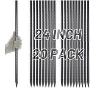 AAGUT Rebar Stakes 24 Inch Straight Garden Plant Stakes (20 pcs) 1/2" Thickness, Heavy Duty Metal Spikes for Concrete Forming, Landscape Timber, Fence, Ground Anchors with Chisel Point End, Black