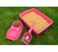 AaH1 Cat Litter Tray Box - Large Plastic Litter Box with Detachable Rim & Scoop, 46 x 34.5 x 10 cm, Stackable & Easy to Clean, Pink, Set of 3 - For Cats, Kittens, Rabbits & Small Pets