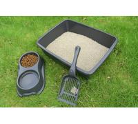 AaH1 Cat Litter Tray Large Open Top 46cm, cat dog litter tray indoor outdoor use Sturdy, Deep & Easy to Clean - Stackable & Odour-free Litter Tray (Set of 3 (Black))