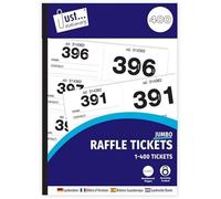 AaH1 Jumbo Cloakroom & Raffle Tickets 1-400 - Tear-Off Duplicate Stub System - Numbered Tickets for Events, Parties, Fundraisers, Cloakrooms - (Pack of 12)