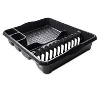 AaH1 Large Dish Drainer 46.5x38cm - Midnight Black (Dark Grey) Rack Holds 12 Plates & Dual Cutlery Holders