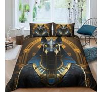 AAHARYA Anubis Duvet Cover Set for Kids Bed Cover Adults Bedroom, 3D Bedding Quilt Cover Egyptian Mythology Themed Bedspread,Soft Microfiber Bed Set Double(200x200cm)