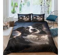 AAHARYA Border Collie Bedding Set Duvet Cover Soft Microfiber Quilt Cover with 3D Cute Puppy Print Design for Kids Teenagers Adult 3 Piece Set with Zipper Closure King（220x240cm）