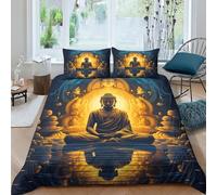 AAHARYA Buddha Duvet Cover Set, 3 Piece Buddha Bedding Set Print Duvet Set Soft Quilt Cover with Pillowcases Double（200x200cm）