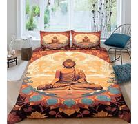 AAHARYA Buddha Statue Duvet Cover 3D Buddha Printed Pattern Design Bedding Set Comforter Cover For Kids Aldult Bedspread Soft Microfiber Quilt Cover 3pcs Set Double（200x200cm）