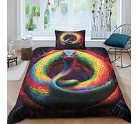 AAHARYA Colorful Snake 3D Printed Bedding Set for Children Teens Cobra Pattern Duvet Cover Set with Pillowcases Microfiber Quilt Cover with Zipper Closure Single（135x200cm）