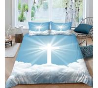 AAHARYA Cross 3D Printed Duvet Cover Set Microfibre Style Soft Quilt Covers Easy Care Quality Jesus Bedding Sets with Pillowcase Double（200x200cm）