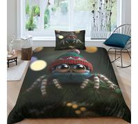 AAHARYA Cute Jumping Spider Bedding Set Soft Microfiber Easy Care Cartoon Spider Duvet Cover with A Sense of 3D Print 3pcs Set，hidden Zipper Quilt Cover And Pillowcase Single（135x200cm）