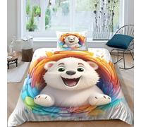 AAHARYA Cute Polar Bear Duvet Cover Cartoon Polar Bear Bedding Set Soft Microfibe Quilt Cover,Hidden Zipper,Gift,with Pillowcase Single（135x200cm）