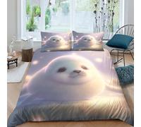 AAHARYA Cute Seal 3D Printed Seal Theme Duvet Cover Set with Hidden Zipper Pillowcase Quilt Cover Soft And Comfortable Microfiber Bedding Set for Kids Adults 3pcs Set Double（200x200cm）