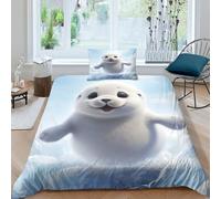 AAHARYA Cute Seal Bedding Set 3D Seal Duvet Cover Set Soft Microfiber Quilt Cover with Pillowcases Single(135x200cm)