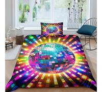 AAHARYA Disco Ball Bedding Quilt Cover Set Soft Fade Resistant Breathable 3D Printed Nostalgic Retro Style Duvet Cover Set with Zipper Designs 3 Piece Set For Kids Adults Single（135x200cm）