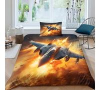 AAHARYA Fighter Jet 3D Airplane Printed Duvet Cover with Pillowcases Bedding Set with Zipper Closure Hypoallergenic Soft Microfiber Quilt Cover Set Single（135x200cm）