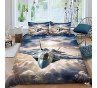 AAHARYA Fighter Jet 3D Printed Design Duvet Cover Set,Soft Microfiber,with Pillowcases,Hidden Zipper,Airplane Bedding Set Double（200x200cm）