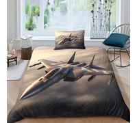 AAHARYA Fighter Jet 3D Printed Design Duvet Cover Set,Soft Microfiber,with Pillowcases,Hidden Zipper,Fighter Planes Bedding Set Single（135x200cm）