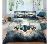 AAHARYA Fighter Jet Duvet Cover Sets Bedding Set with Zipper Closure for Kids Adults 3 Pieces Skin Friendly Comforter Cover 3D Fighter Planes Quilt Cover Double(200x200cm)