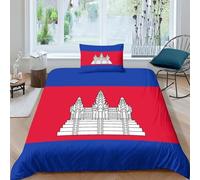 AAHARYA Flag of Cambodia Duvet Cover Set for Kids Adults Bedroom Bedding Set 3D National Flag Printed Quilt Cover Set with Zipper Closure Single(135x200cm)