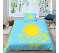 AAHARYA Flag of Kazakhstan 3D Printed Bedding Set,room Decoration National Flag Theme 3 Pcs Set,Soft Microfiber Easy Care Duvet Cover with Hidden Zipper Pillowcases And Quilt Cover Single(135x200cm)