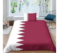 AAHARYA Flag of Qatar Bedding Set 3D National Flag Duvet Cover Set Soft Microfiber Quilt Cover with Pillowcases Single（135x200cm）