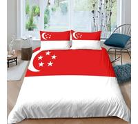 AAHARYA Flag of Singapore Bedding Set 3D Printed Pattern Ultra Soft National Flag Theme Duvet Cover，room Decoration 3pcs Set,with Hidden Zipper Quilt Cover And Pillowcase Double（200x200cm）
