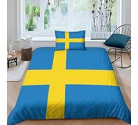 AAHARYA Flag of Sweden Bedding Quilt Cover Set Soft Fade Resistant Breathable 3D Printed National Flag Duvet Cover Set with Zipper Designs 3 Piece Set For Kids Adults Single（135x200cm）