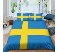 AAHARYA Flag of Sweden Duvet Cover, 3D Quilt Cover with Pillowcases, 100% Microfibre,National Flag Theme Bedding Set for Children Kids Adults King（220x240cm）