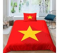 AAHARYA Flag of Vietnam 3D Duvet Cover, Easy Care Polycotton Bedding Sets, Super Soft National Flag Quilt Covers Single(135x200cm)