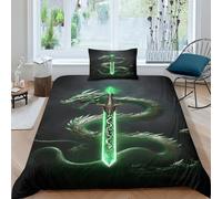 AAHARYA Green Sword Duvet Cover 3D Pattern Printe Quilt Cover Set for Kids Childs Adults, Soft Microfiber Dragon Bedding Set Single（135x200cm）
