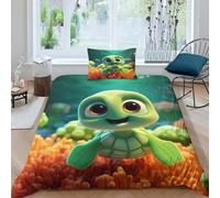 AAHARYA Green Turtle Duvet Cover Set Bedding Set 3D Little Turtle Microfiber Polyester Comforter Cover with Pillow Shams,Zipper Quilt Cover Single（135x200cm）