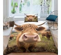 AAHARYA Highland Cattle Bedding Set 3D Duvet Cover Set Soft Microfiber Quilt Cover with Pillowcases,Cute Cow Comforter Cover 3 Piece Set Single（135x200cm）