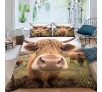 AAHARYA Highland Cattle Duvet Cover Sets 3D Quilt Cover,Cute Cow Comforter Cover Bedding Set for Kids Boys And Girls 3 Piece Set with Zipper Closure Soft Microfiber Double（200x200cm）
