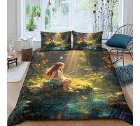 AAHARYA Little Princess Microfiber Bedding Set,3D Fairy Elf Print Quilt Cover&Pillowcase, With Zipper Closure,Soft Duvet Cover for Men Woman Kids 3 Piece Set Double（200x200cm）