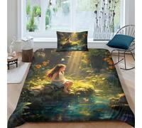 AAHARYA Little Princess Printed Duvet Cover Set Bedding Set 3 Pcs Soft Microfiber Fairy Elf Quilt Cover with Pillowcases And Zipper Closure Single(135x200cm)