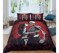 AAHARYA Lovers Skeleton Bedding Set 3D Gothic Style Duvet Cover Set Soft Microfiber Quilt Cover with Pillowcases Double(200x200cm)