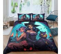 AAHARYA Magic Witch Duvet Cover Soft Microfiber Bedding Set, 3D Cartoon Anime Print Quilt Cover&Pillowcase, With Zipper Closure,3pcs, for Kids Adults Double（200x200cm）