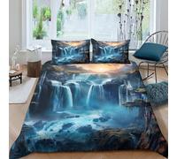 AAHARYA Magnificent Waterfall Duvet Cover 3 Pieces Natural Landscape Pattern Printed Bedding Duvet Cover with Zipper Closure Soft Microfiber Quilt Cover for Kids Adults Double（200x200cm）