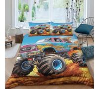 AAHARYA Monster Truck 3D Comforter Cover Set for Kids Boys Cartoon Anime Duvet Cover 3 Piece Set Youth Teens Bedding Set Quilt Cover with Zipper Closure Soft Microfiber Double(200x200cm)